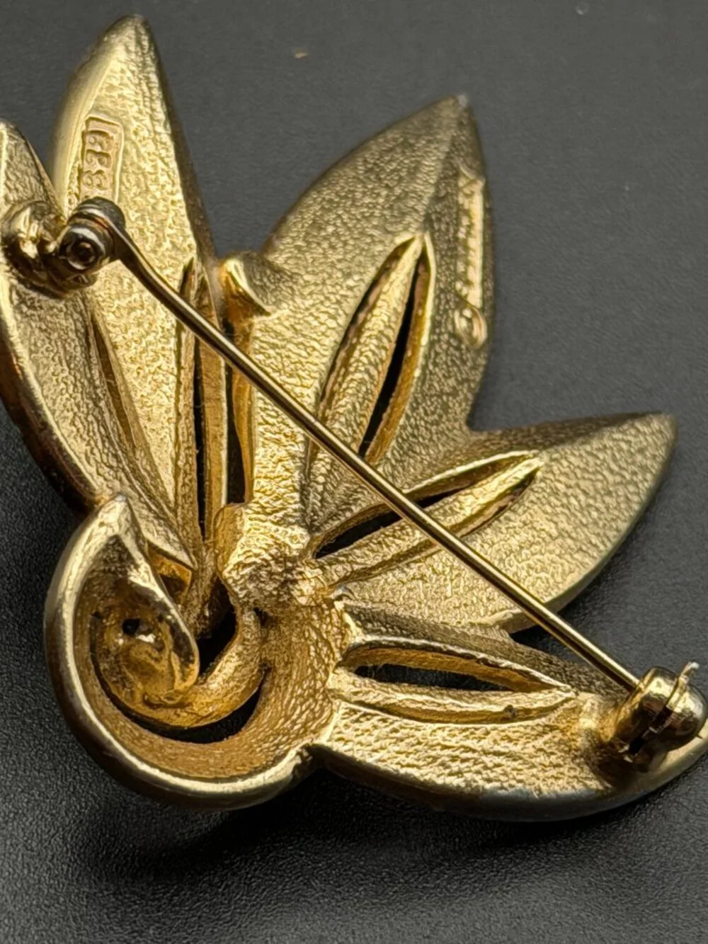Rare Vintage Boucher 6839 Gold Tone Layered Leaf Flower Brooch Signed Boucher